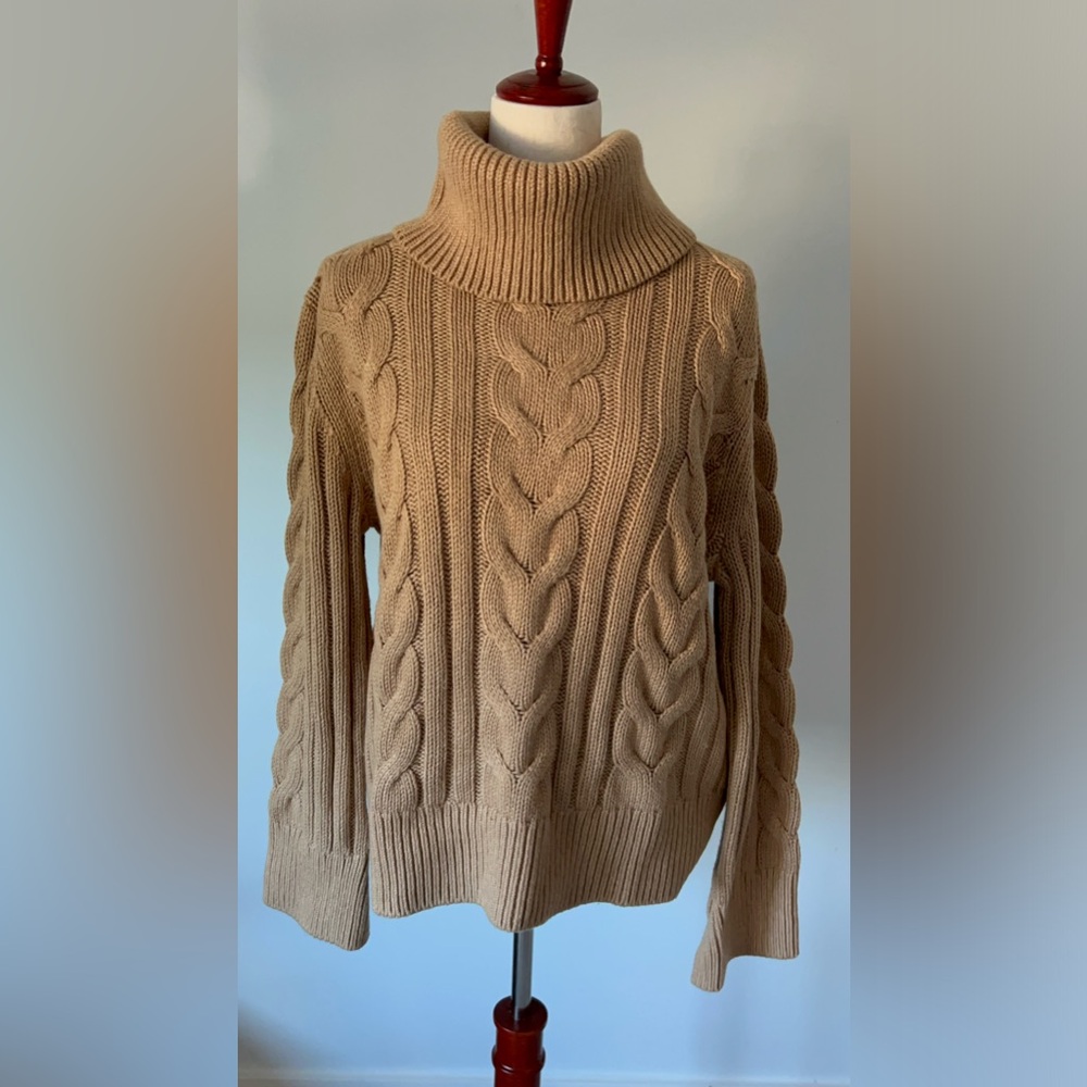 Banana Republic Factory Tan Cable Knit Turtleneck Sweater